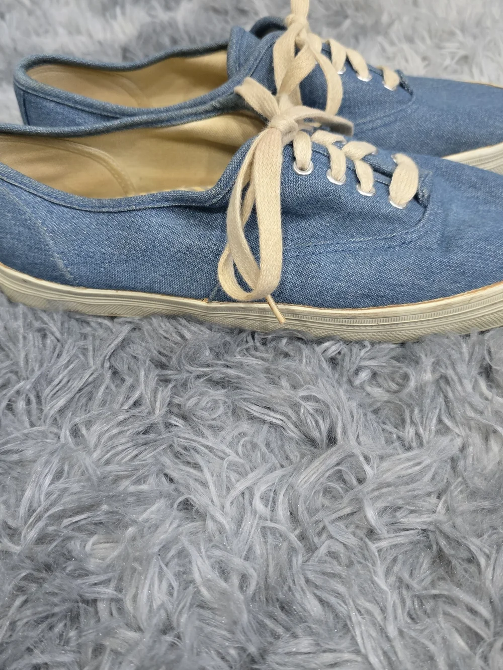 Vintage Denim Blue Canvas Lace-Up Sneakers with Cream Laces, Size 9